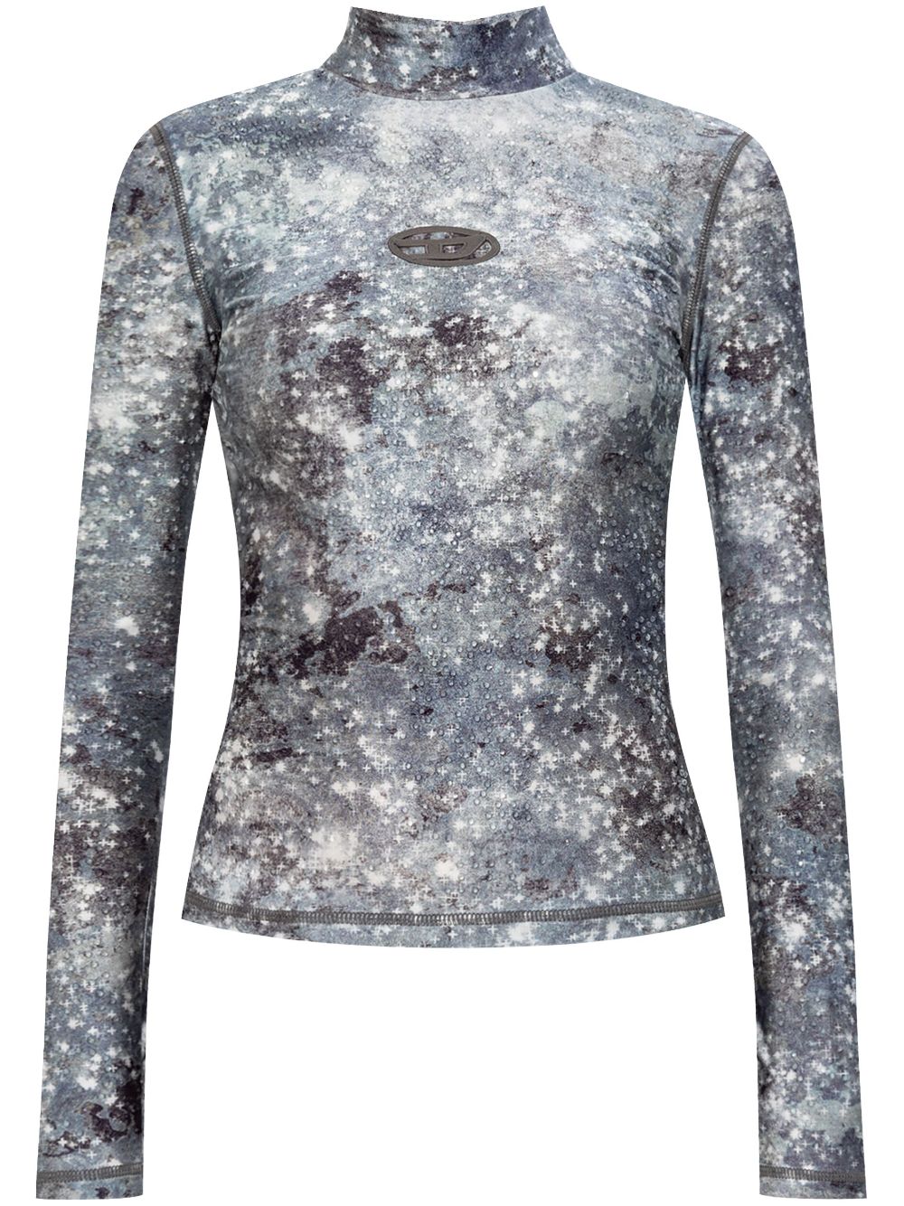 Diesel Graphic Print High Neck Top Grey