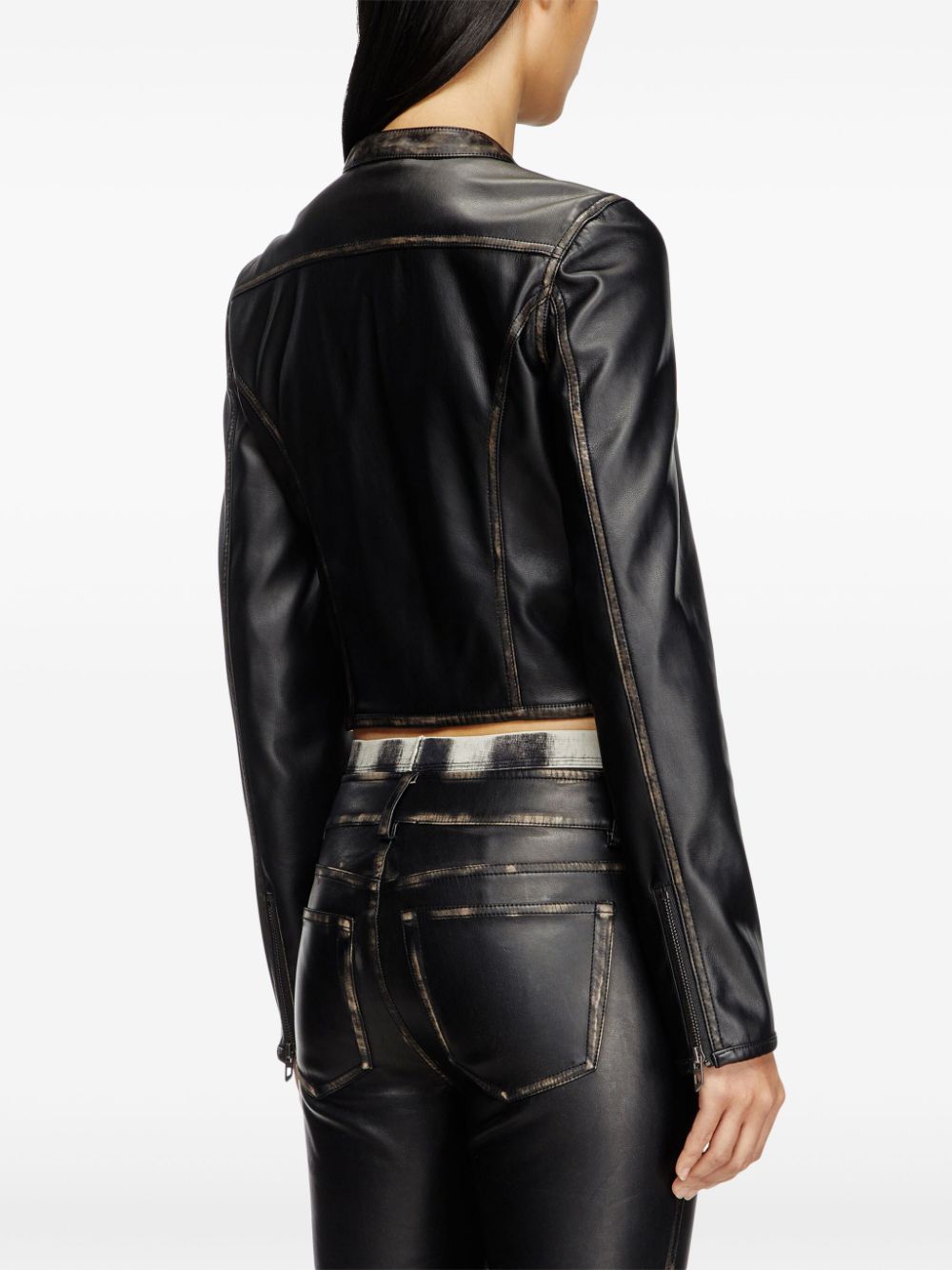 Diesel Cropped Distressed Biker Jacket Black