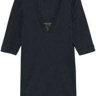 Brunello Cucinelli Navy Blue V-Neck Stretch Cotton Top