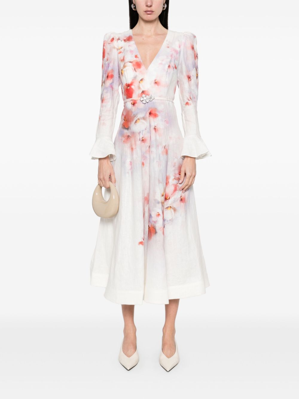 Zimmermann Crush Floral Midi Dress Red