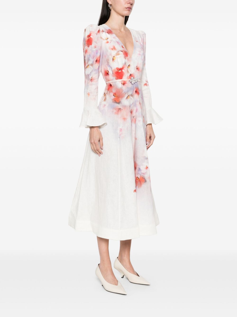 Zimmermann Crush Floral Midi Dress Red