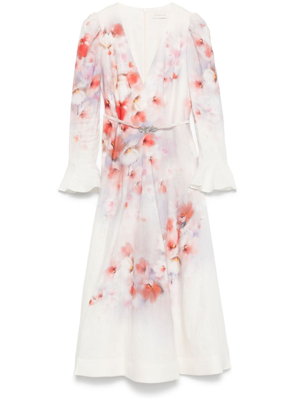 Zimmermann Crush Floral Midi Dress Red