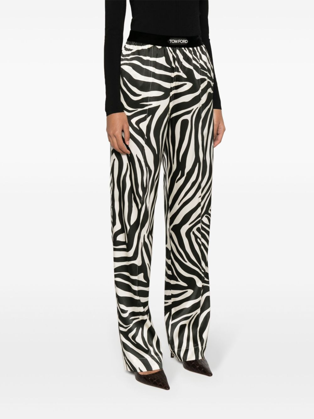 Tom Ford Stretch Logo Band Stretch Silk Pants