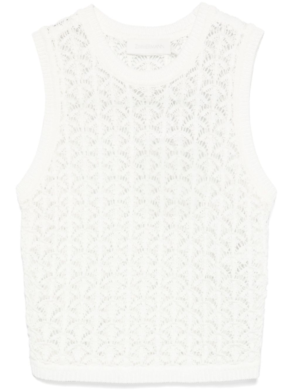 Zimmermann Wylie Open Knit Crop Top White