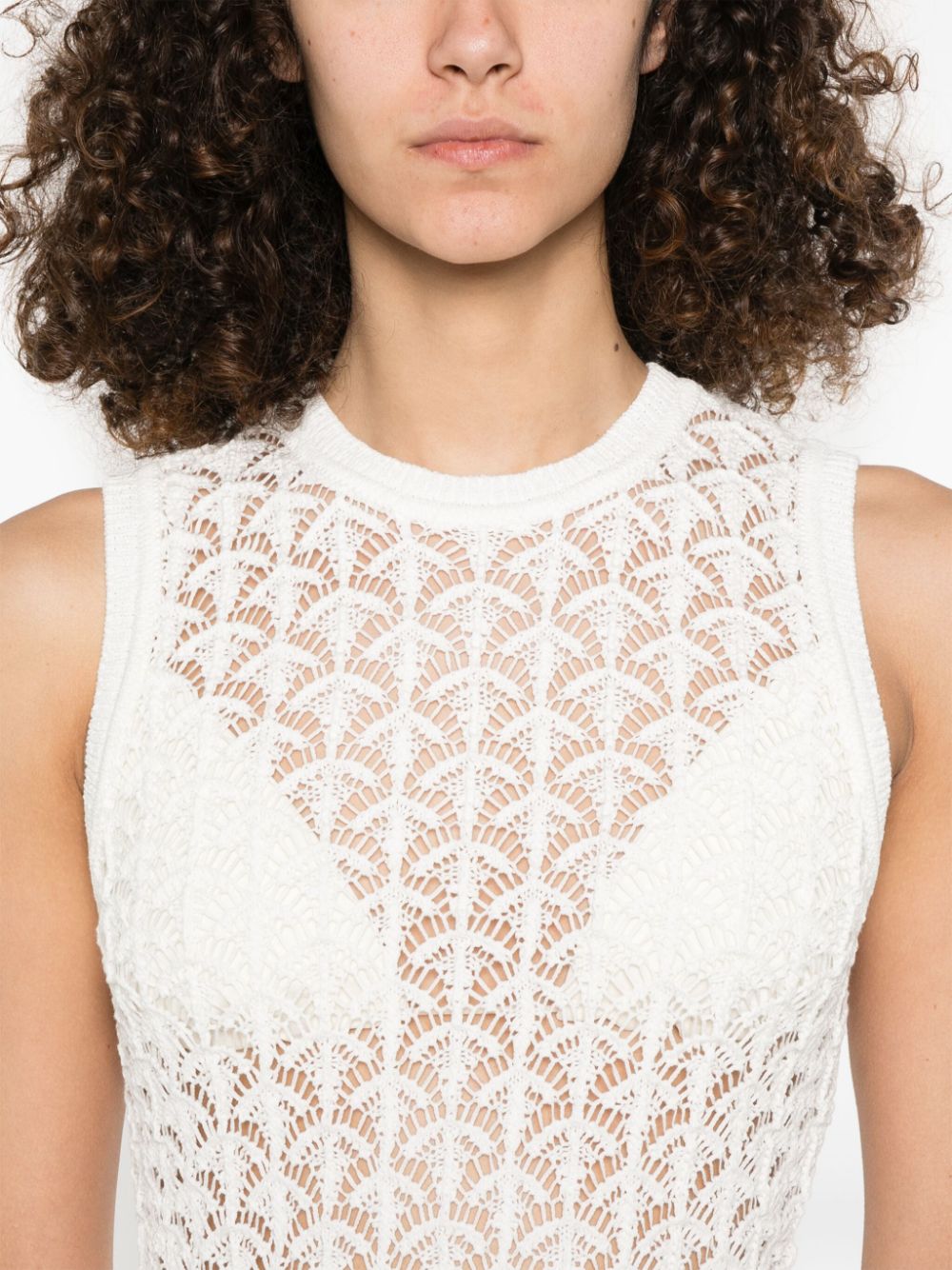 Zimmermann Wylie Open Knit Crop Top White