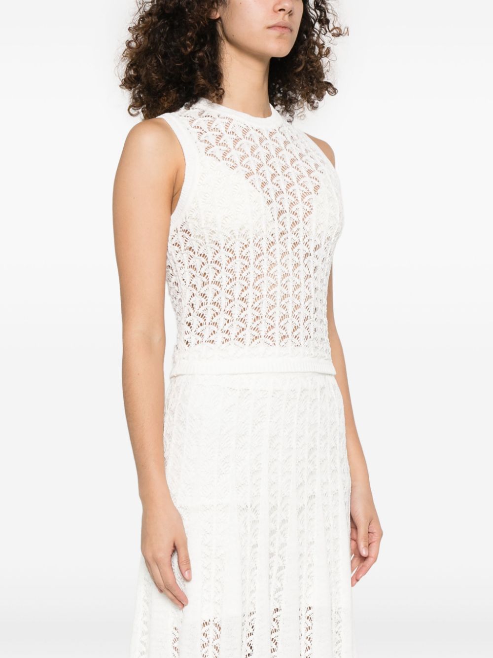 Zimmermann Wylie Open Knit Crop Top White