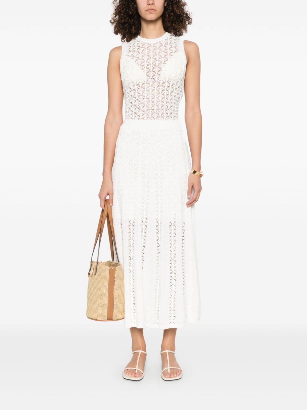 Zimmermann Wylie Open Knit Midi Skirt White