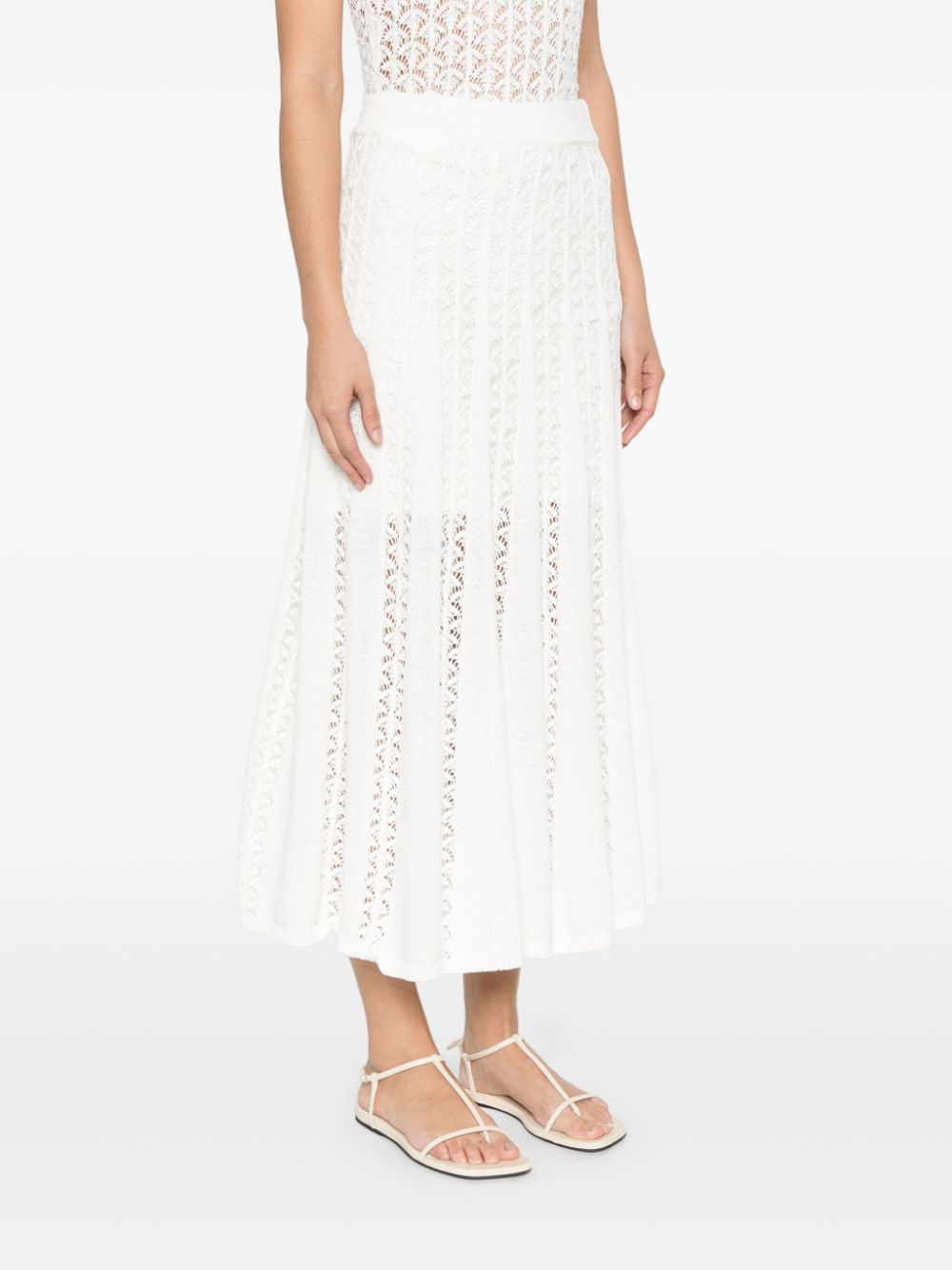 Zimmermann Wylie Open Knit Midi Skirt White