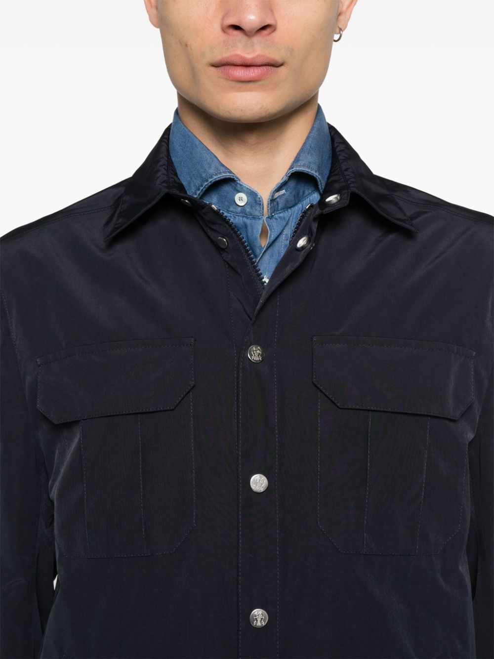 Brunello Cucinelli Short Logo Button Jacket Blue