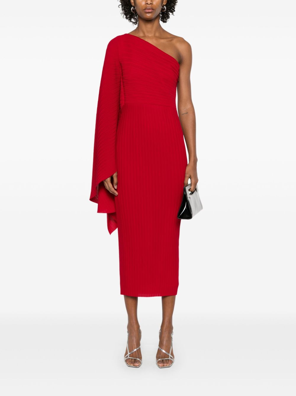 Solace London Lenna One Shoulder Midi Dress Red