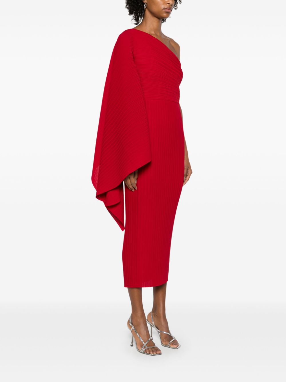 Solace London Lenna One Shoulder Midi Dress Red