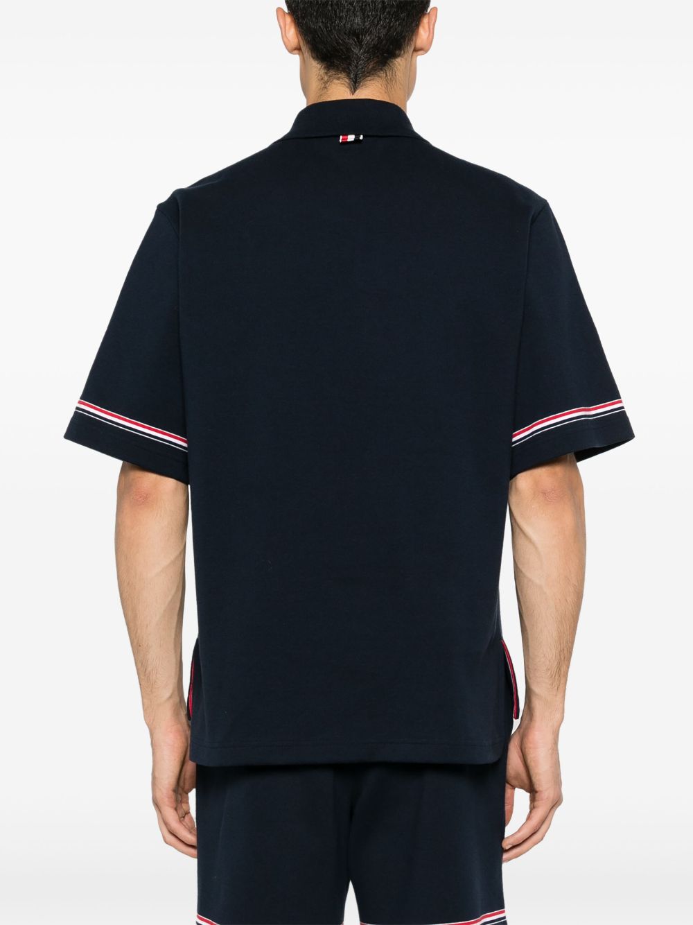 Thom Browne Navy Blue Cotton Polo Shirt