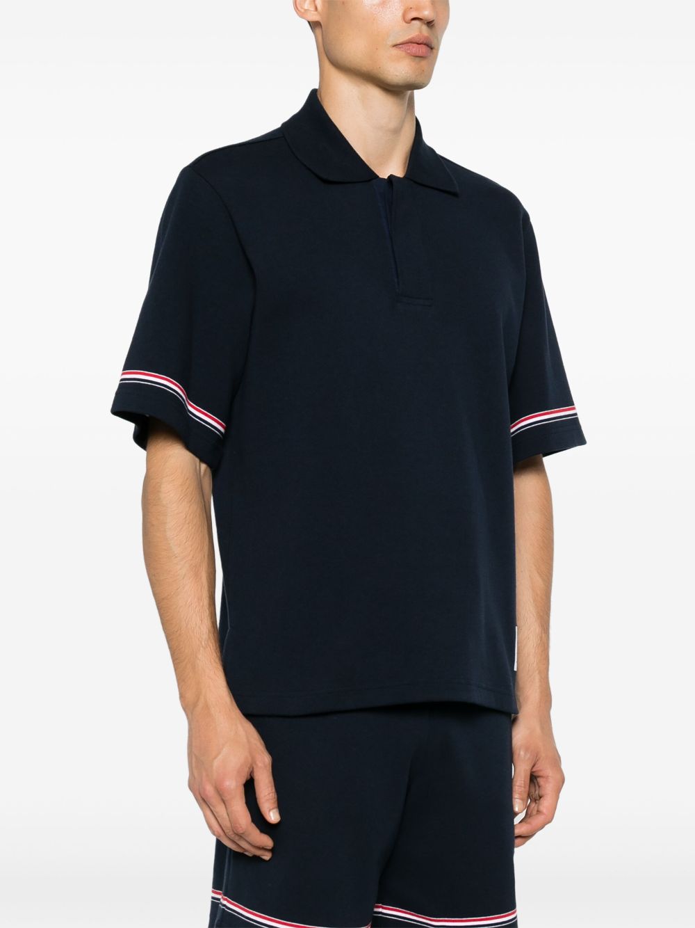 Thom Browne Navy Blue Cotton Polo Shirt