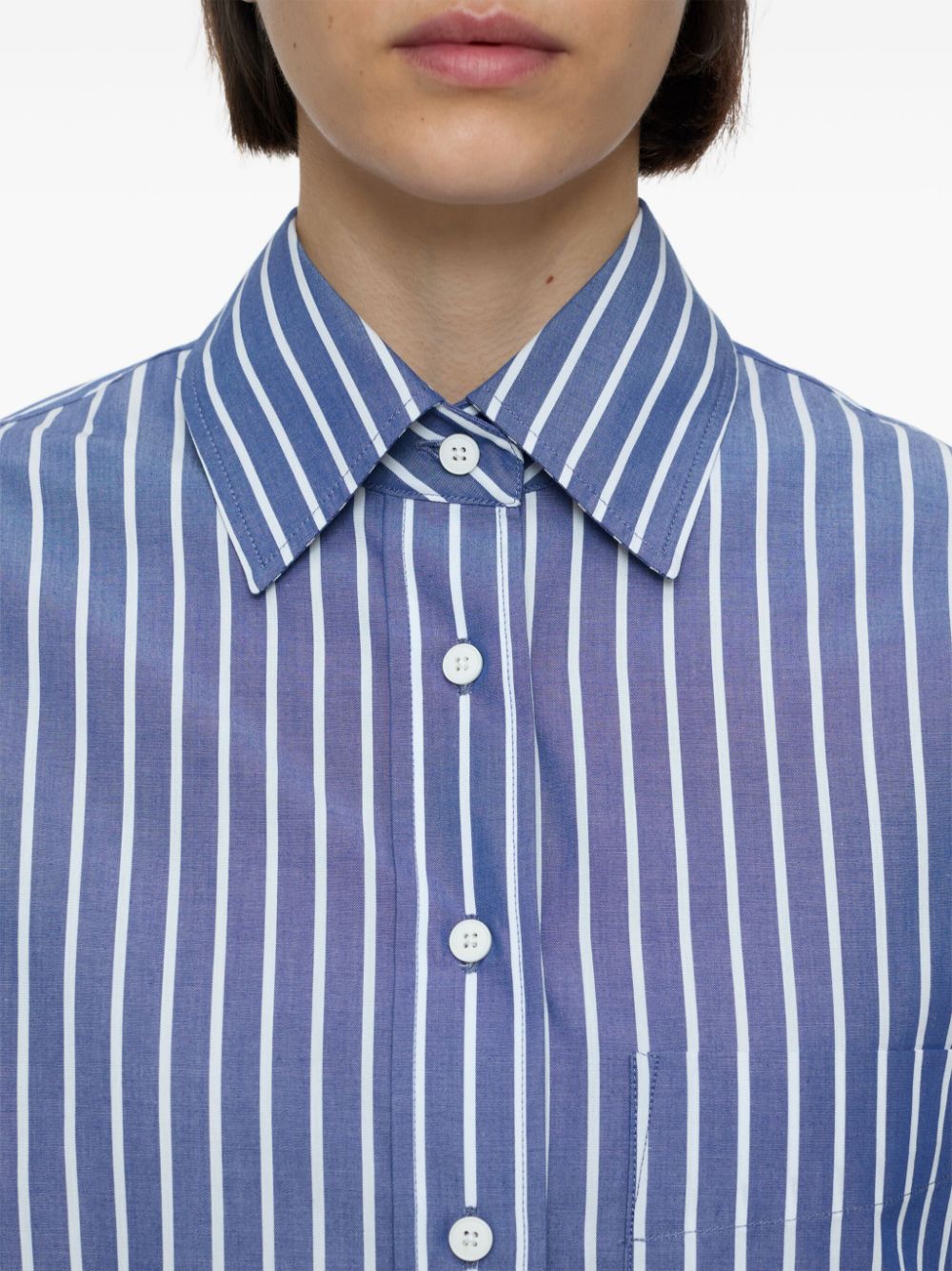 Closed Navy Blue Striped Shirt