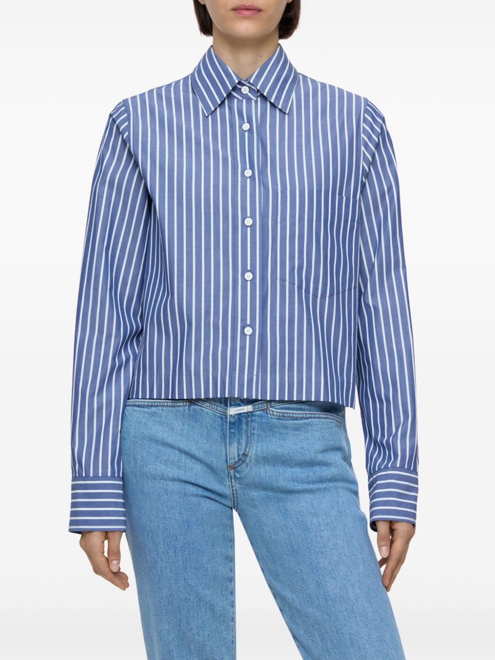 Closed Navy Blue Striped Shirt