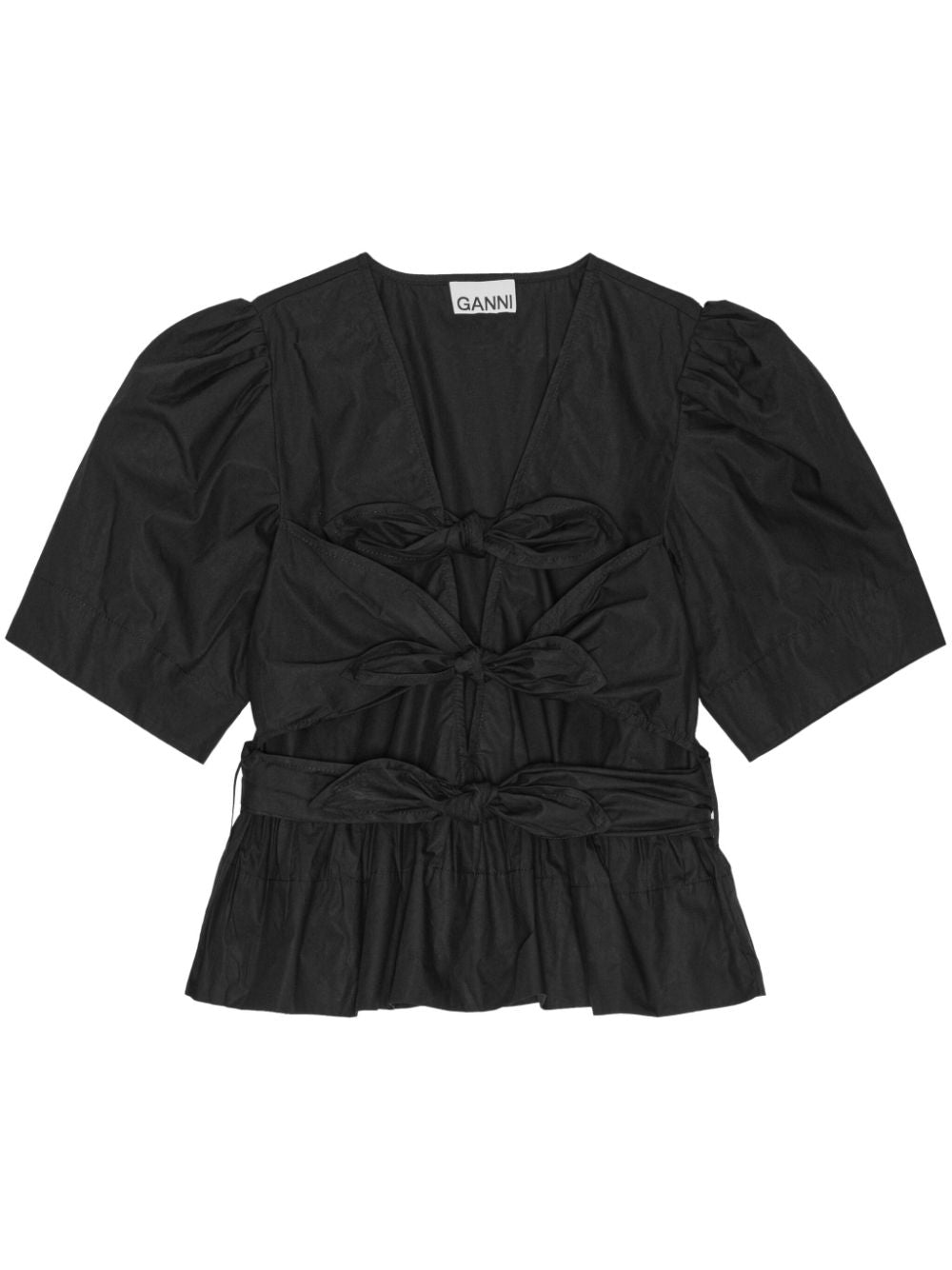 GANNI Tie Peplum Top Black