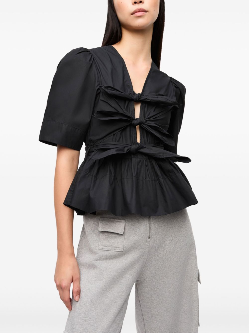 GANNI Tie Peplum Top Black