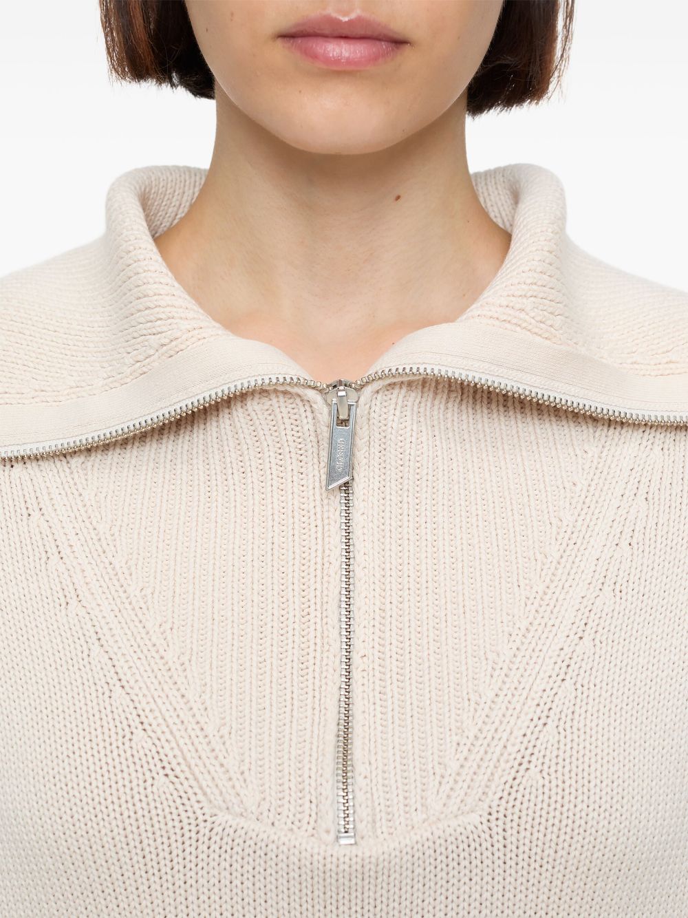 Closed Cotton Half Zip Sweater Beige