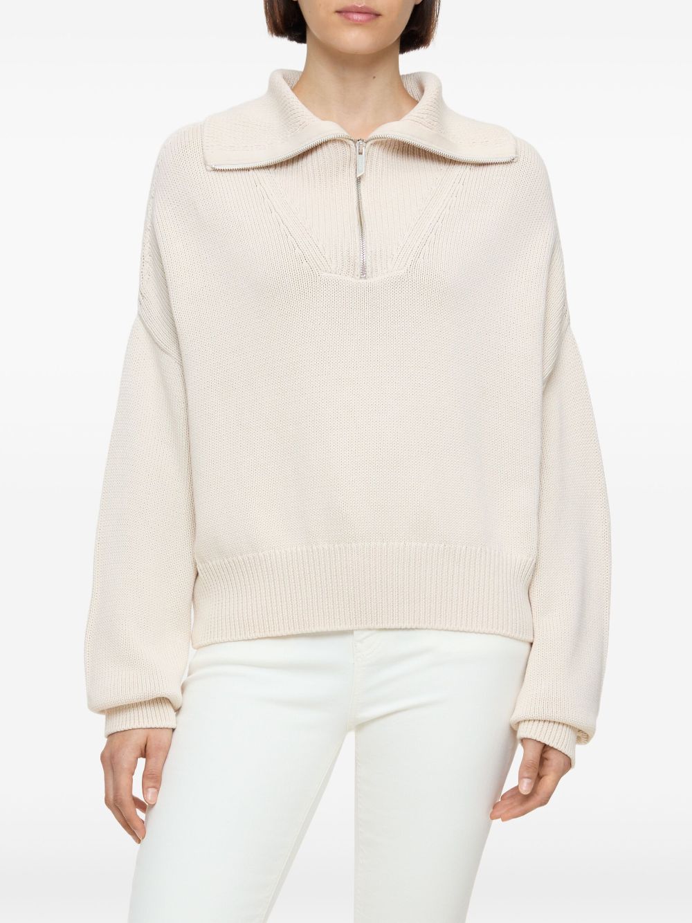 Closed Cotton Half Zip Sweater Beige