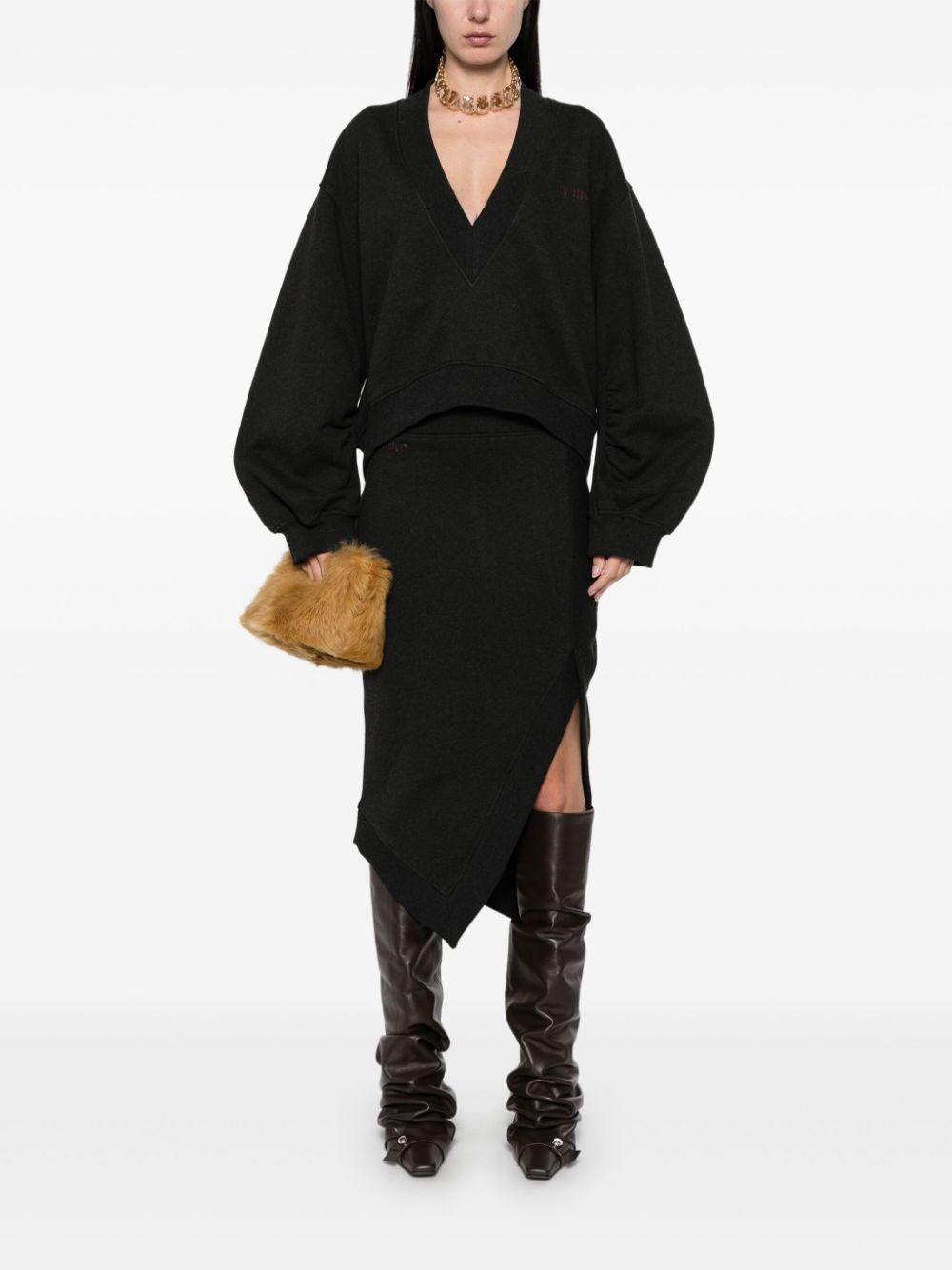 The Attico Black Fade And Brown Midi Skirt In Double American Fleece