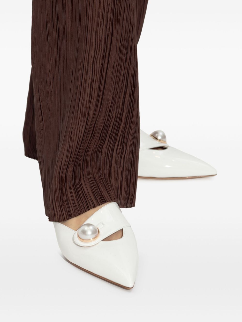 Casadei White Mules With Pearl Detail