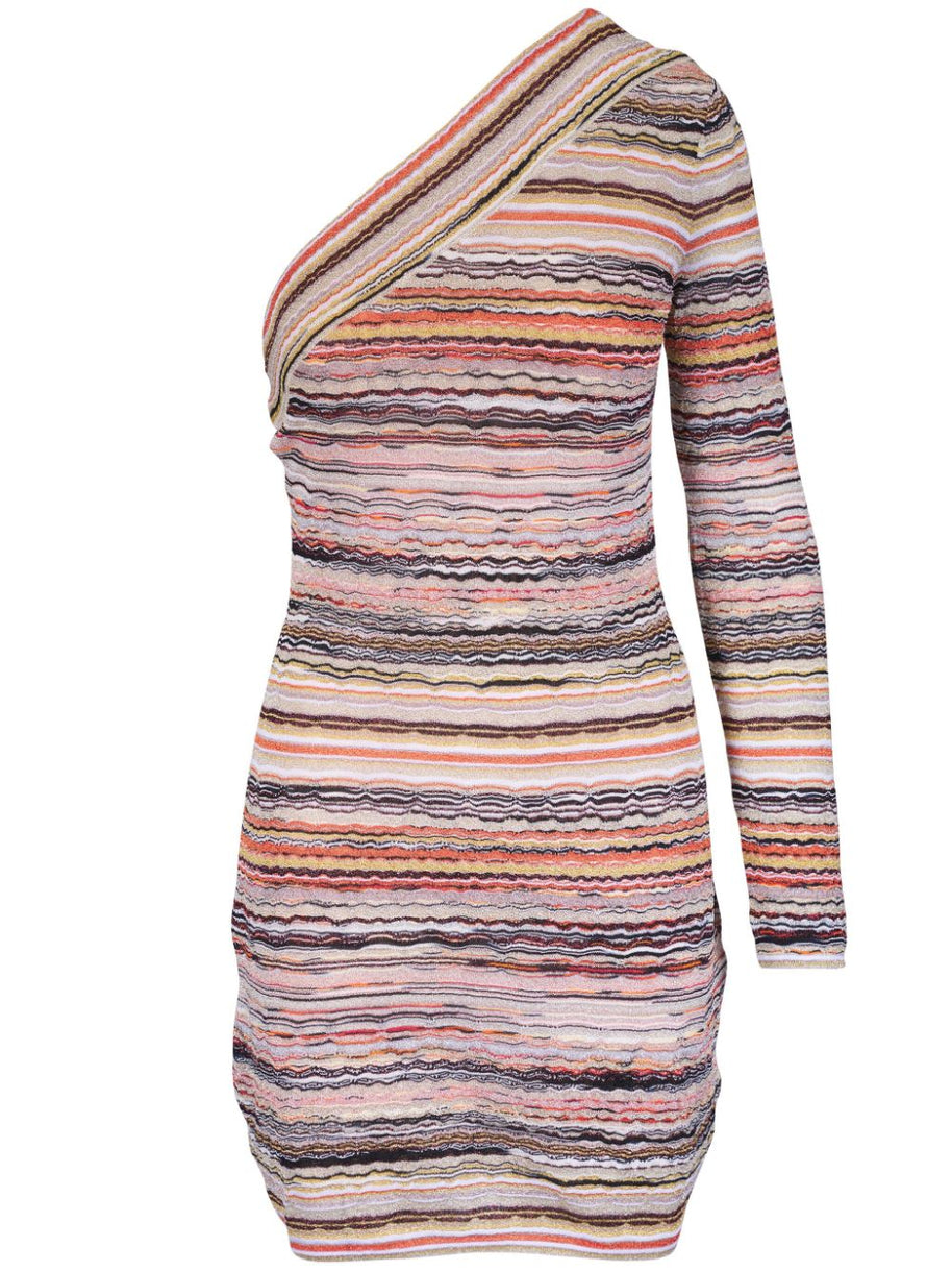 Missoni Wavy Pattern One-shoulder Mini-dress