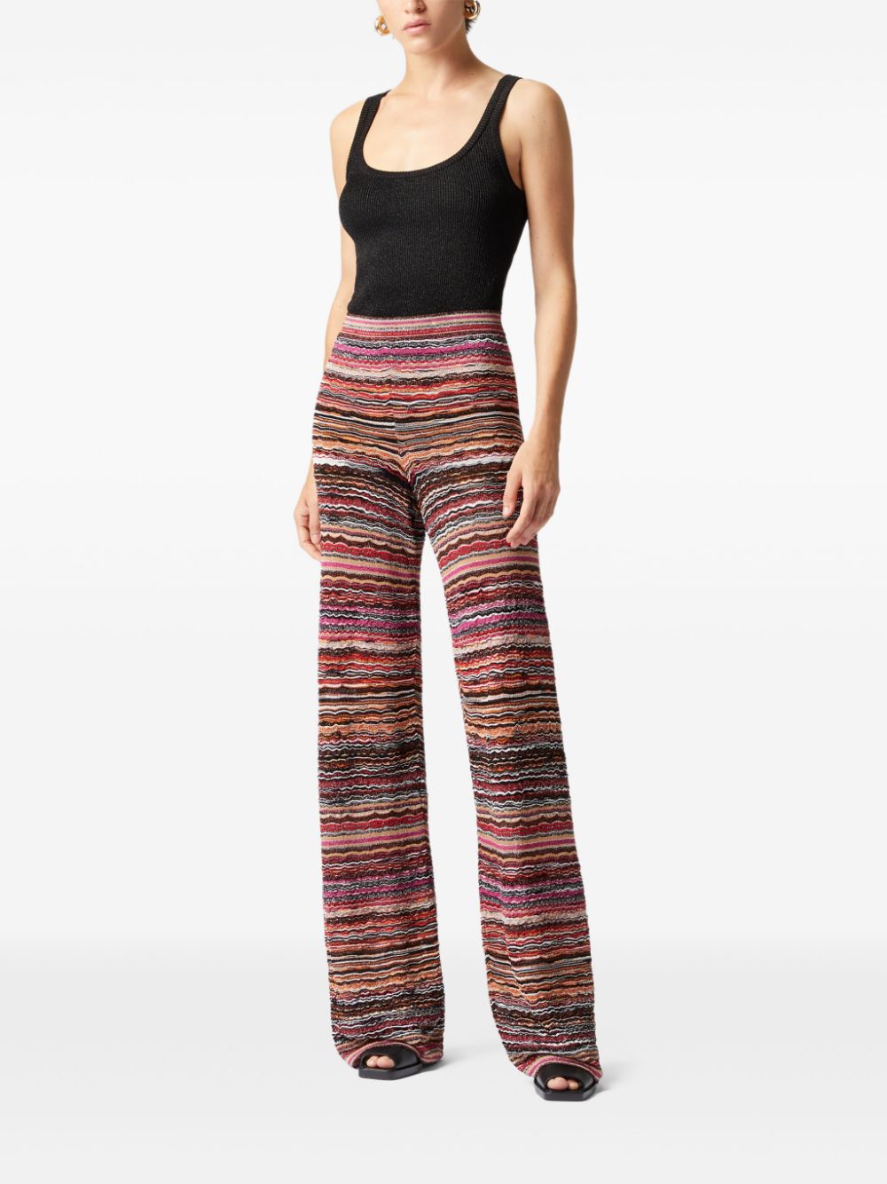 Missoni Straight Trousers In Lamé Viscose Embossed With Wave Pattern Brown