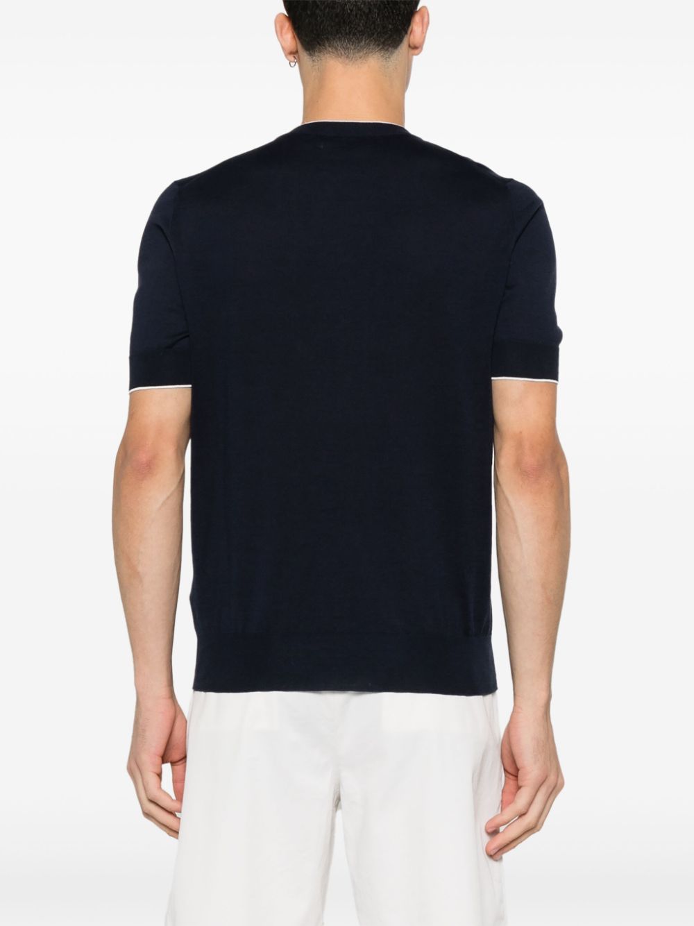 Brunello Cucinelli Contrast Trim Crew Neck T-shirt Blue