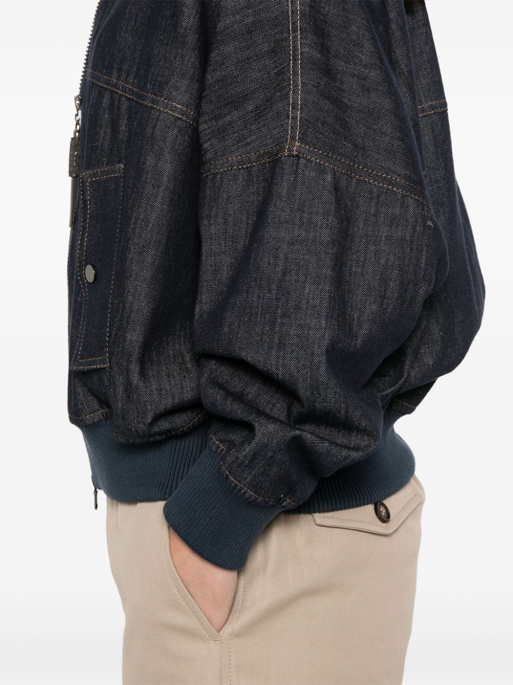 Brunello Cucinelli Denim Bomber Jacket Blue