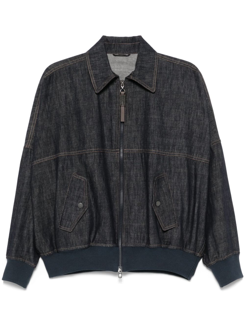 Brunello Cucinelli Denim Bomber Jacket Blue