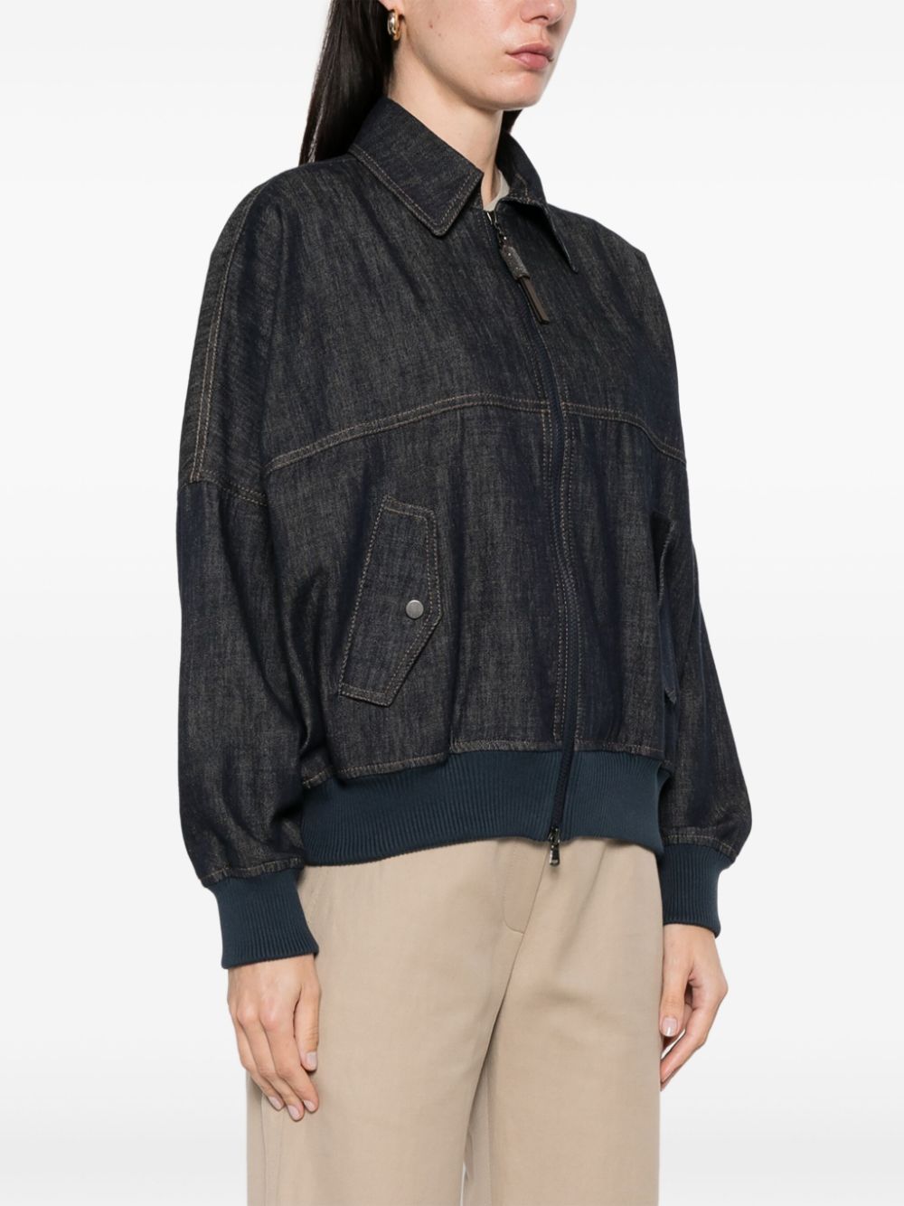 Brunello Cucinelli Denim Bomber Jacket Blue