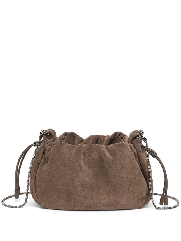 Brunello Cucinelli Soft Suede Shoulder Bag In Brown