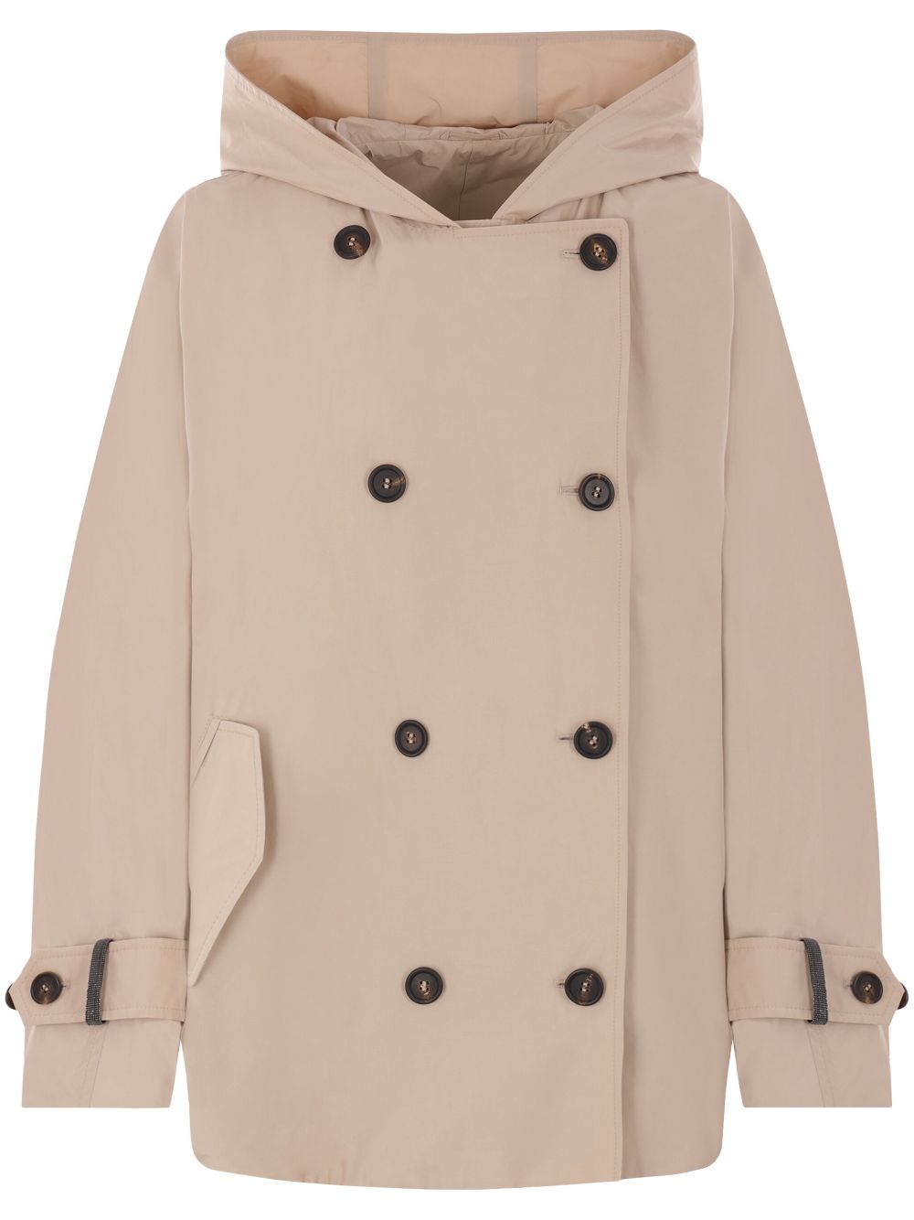 Brunello Cucinelli Hooded Double Breasted Coat In Beige