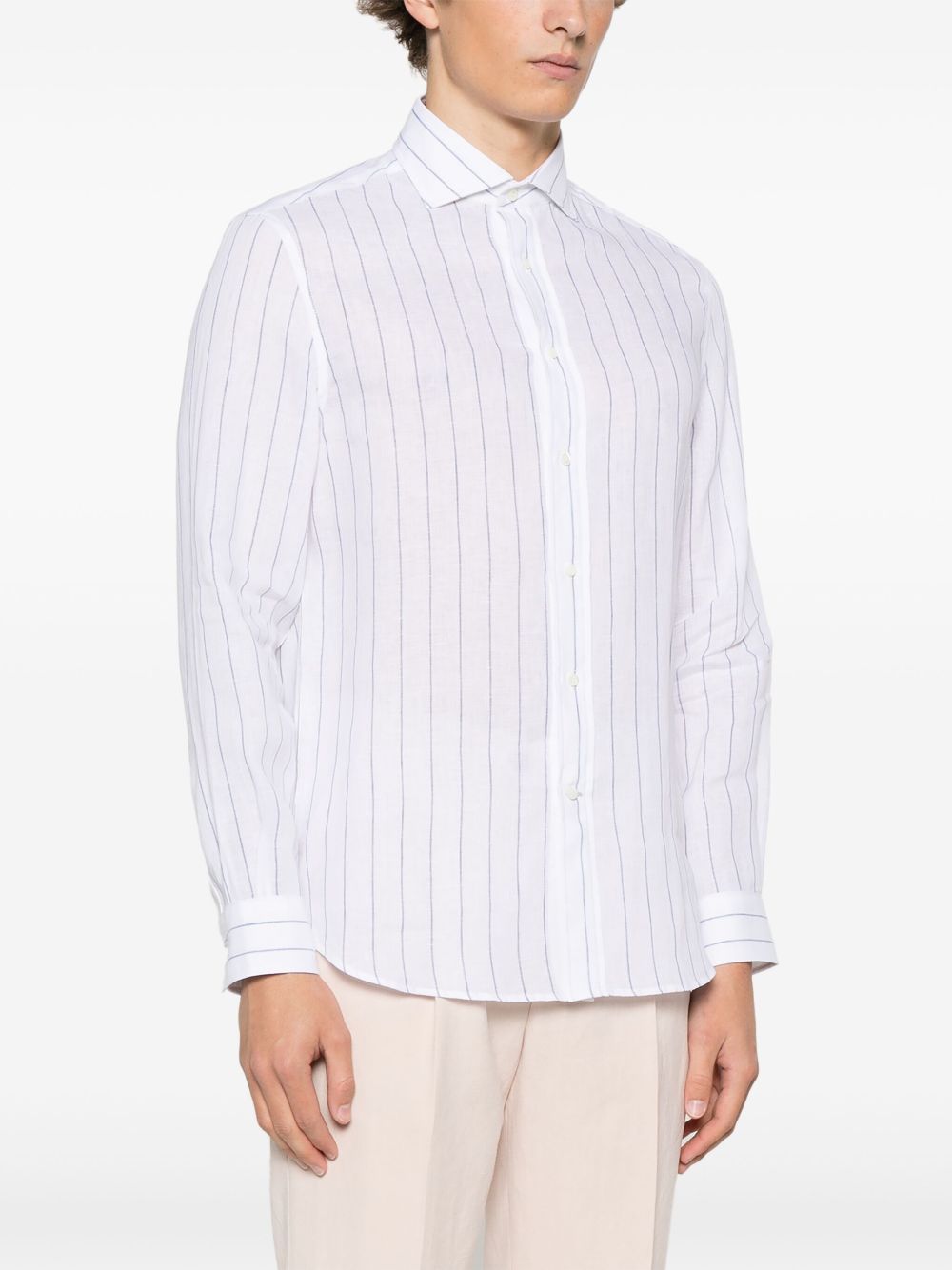 Brunello Cucinelli Striped Linen Shirt White