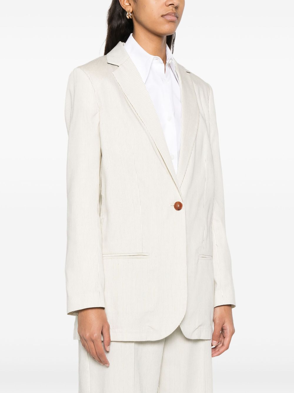 Alysi Striped Single Breasted Jacket White