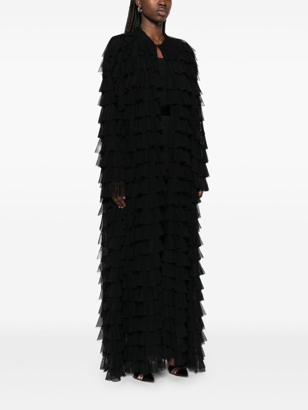 Norma Kamali Oversized All Over Ruffle Coat In Black