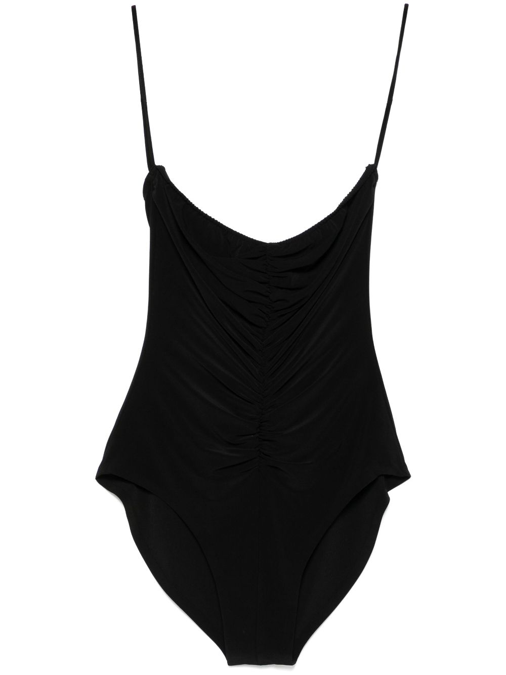 Norma Kamali Strapless Ruched Bodice Bodysuit In Black