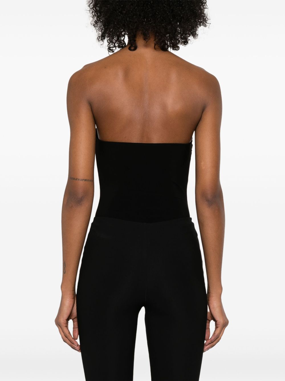 Norma Kamali Strapless Ruched Bodice Bodysuit In Black