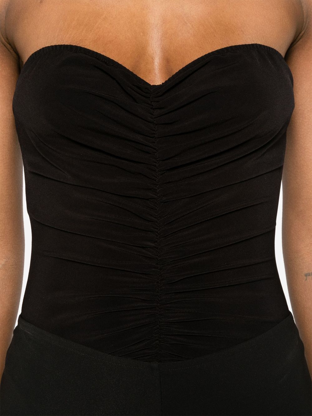 Norma Kamali Strapless Ruched Bodice Bodysuit In Black