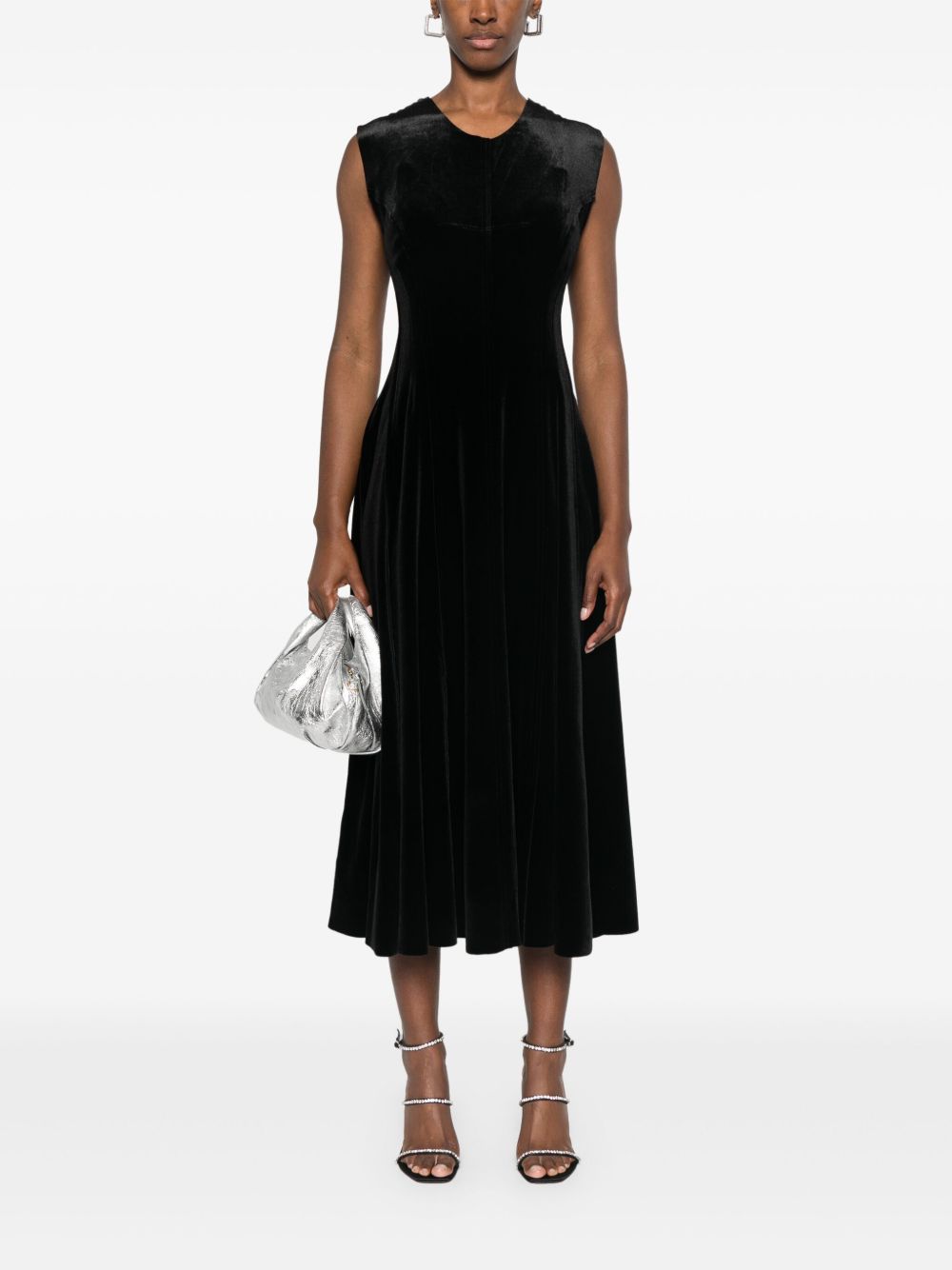 Norma Kamali Stretch Velvet Sleeveless Midi Dress Black