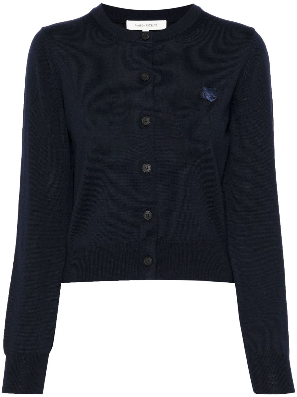 MAISON KITSUNE' Fox Patch Wool Cardigan Blue