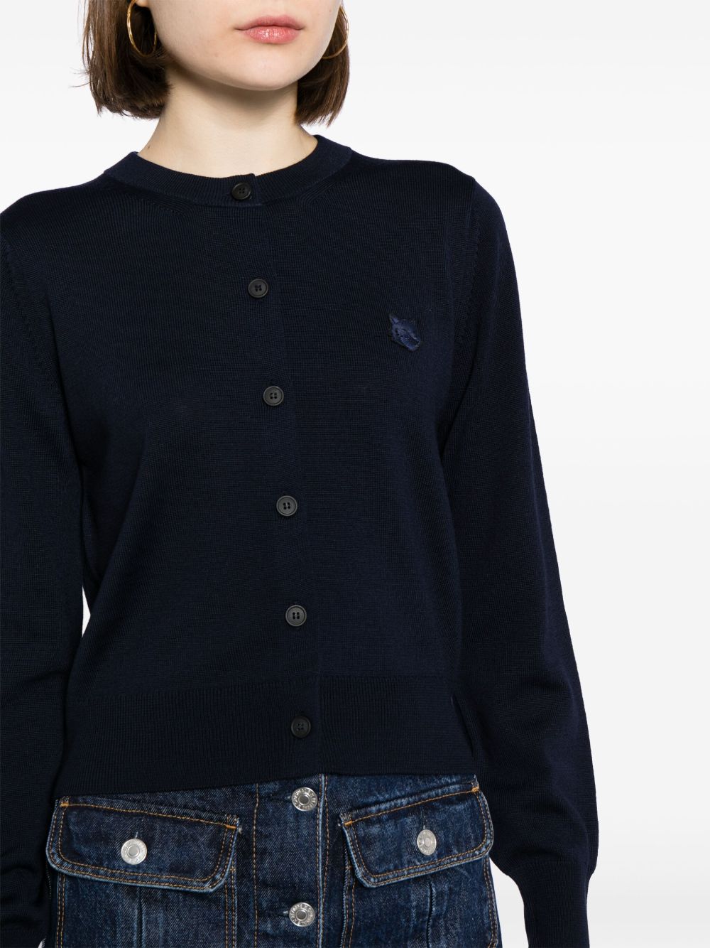 MAISON KITSUNE' Fox Patch Wool Cardigan Blue