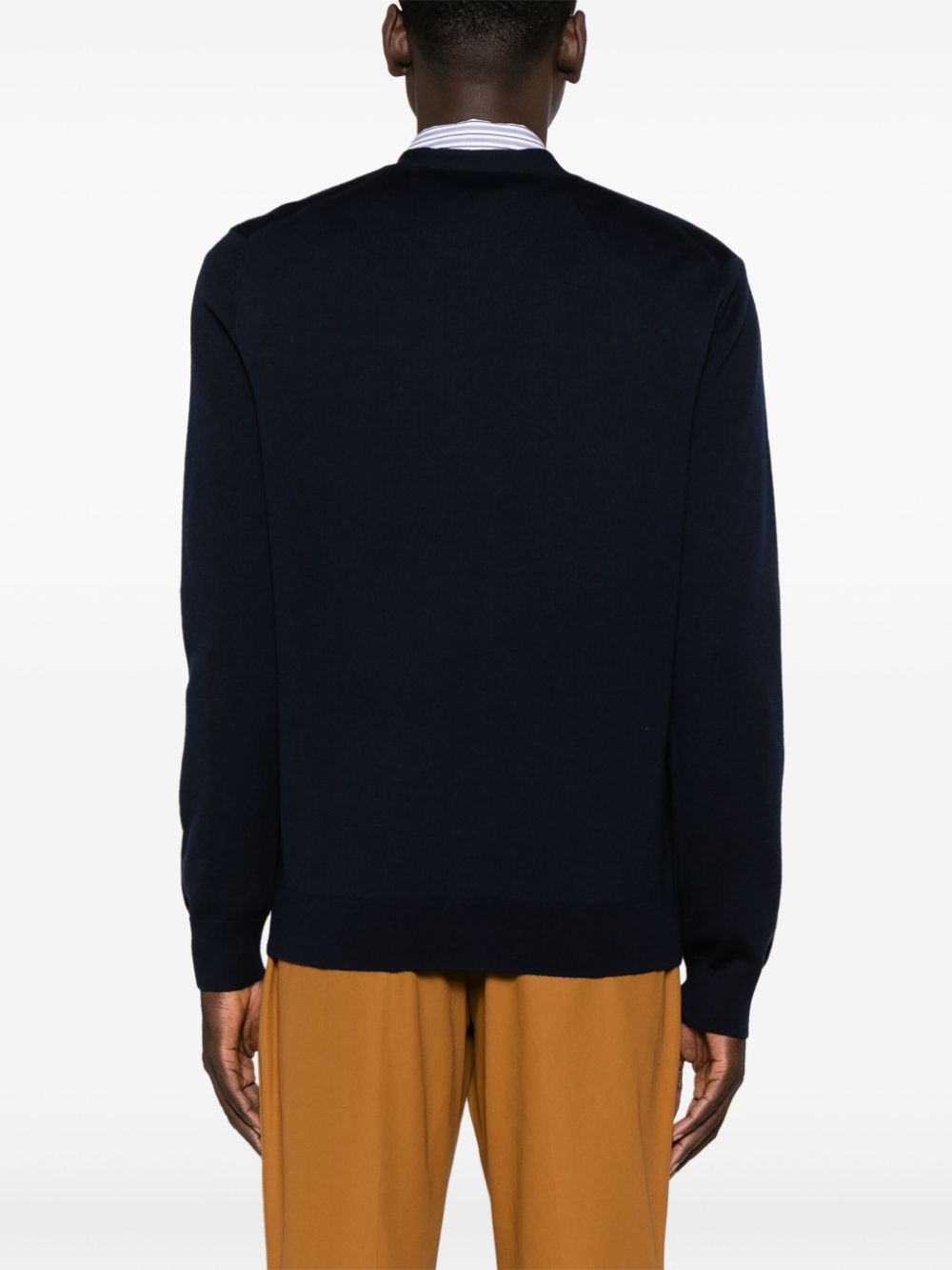 MAISON KITSUNE' Fox Patch V-neck Wool Cardigan Blue