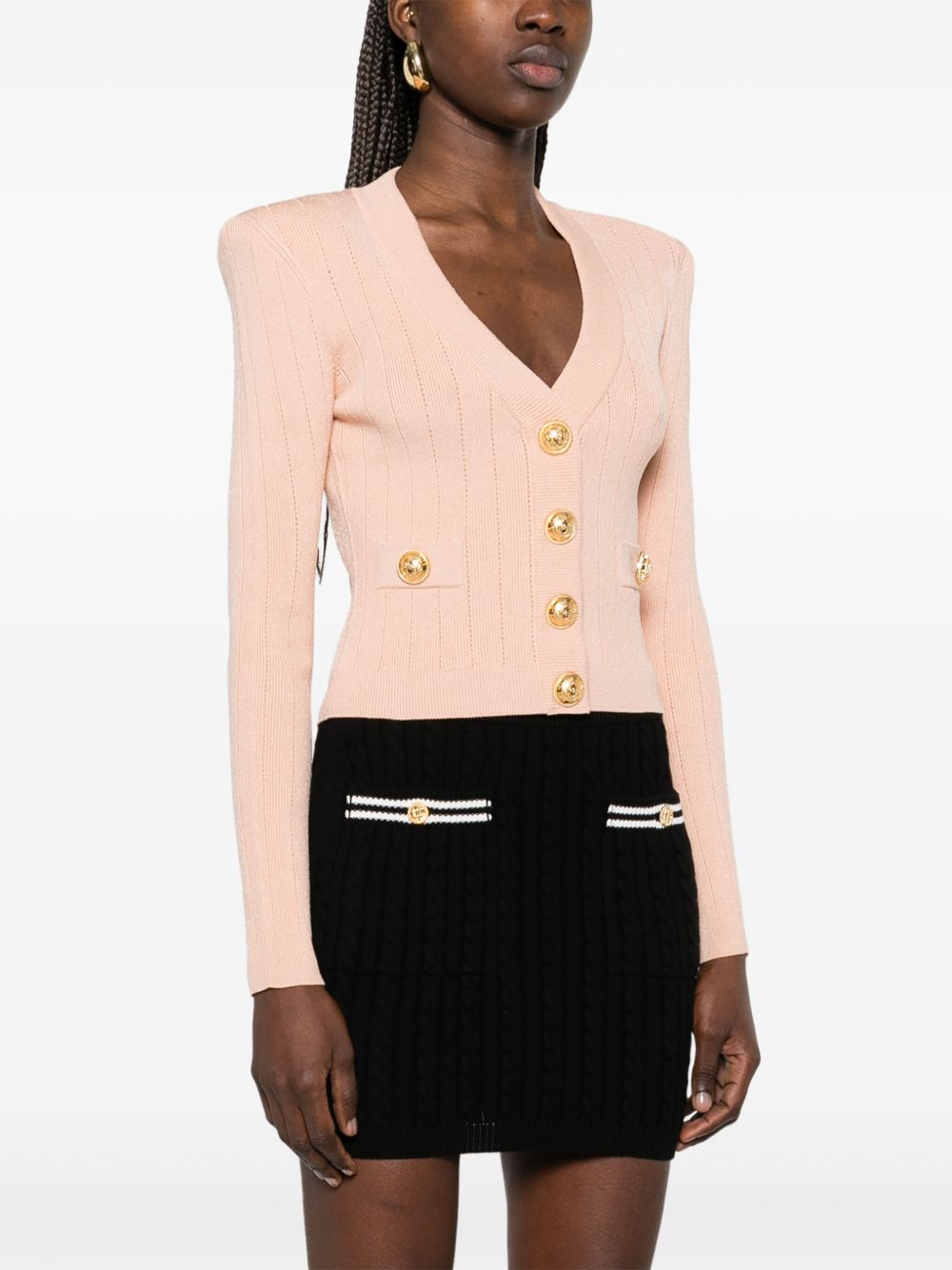 Balmain Powder Cropped Knit Cardigan