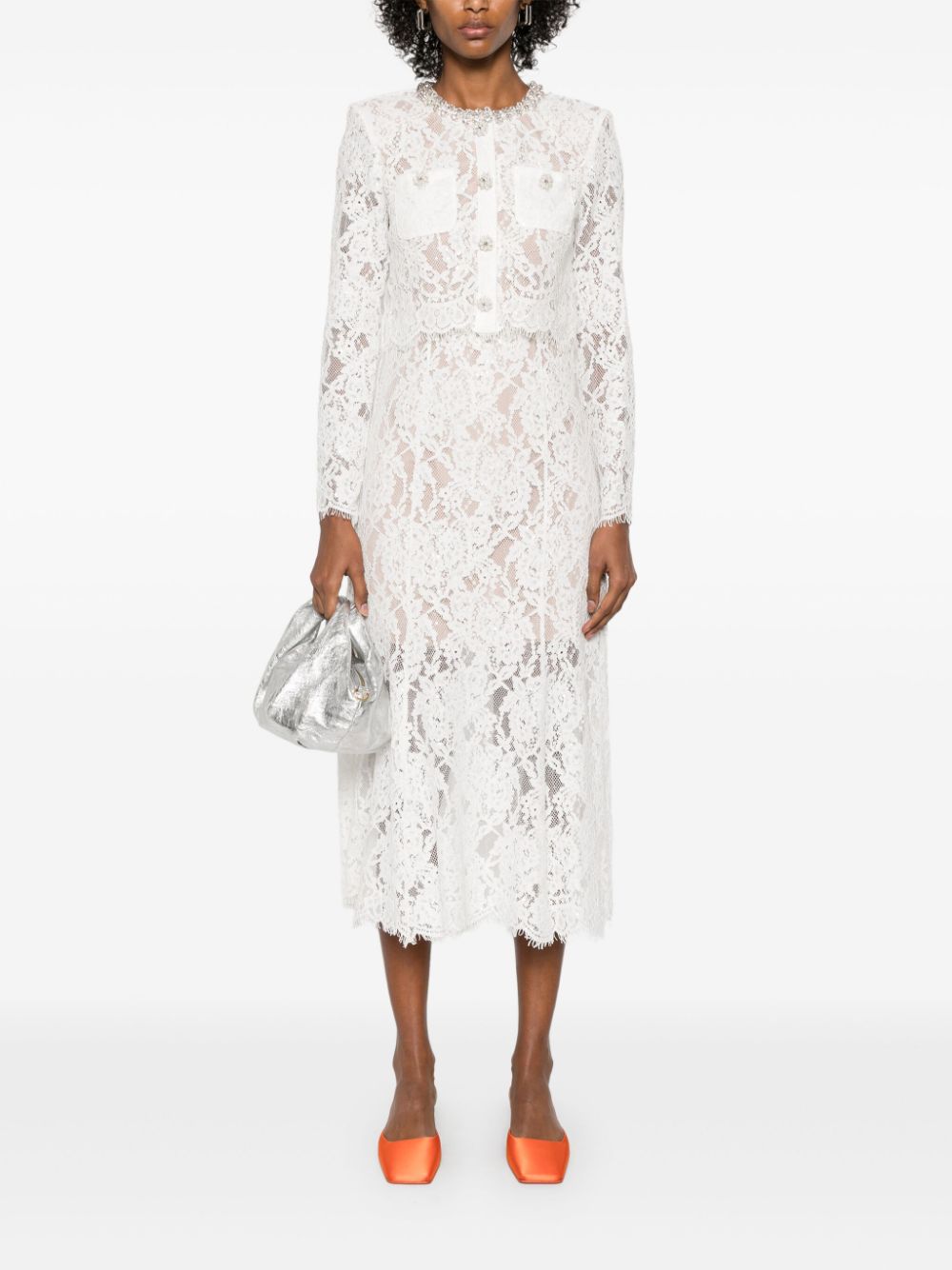 Self-portrait White Lace Embellished Midi Dress