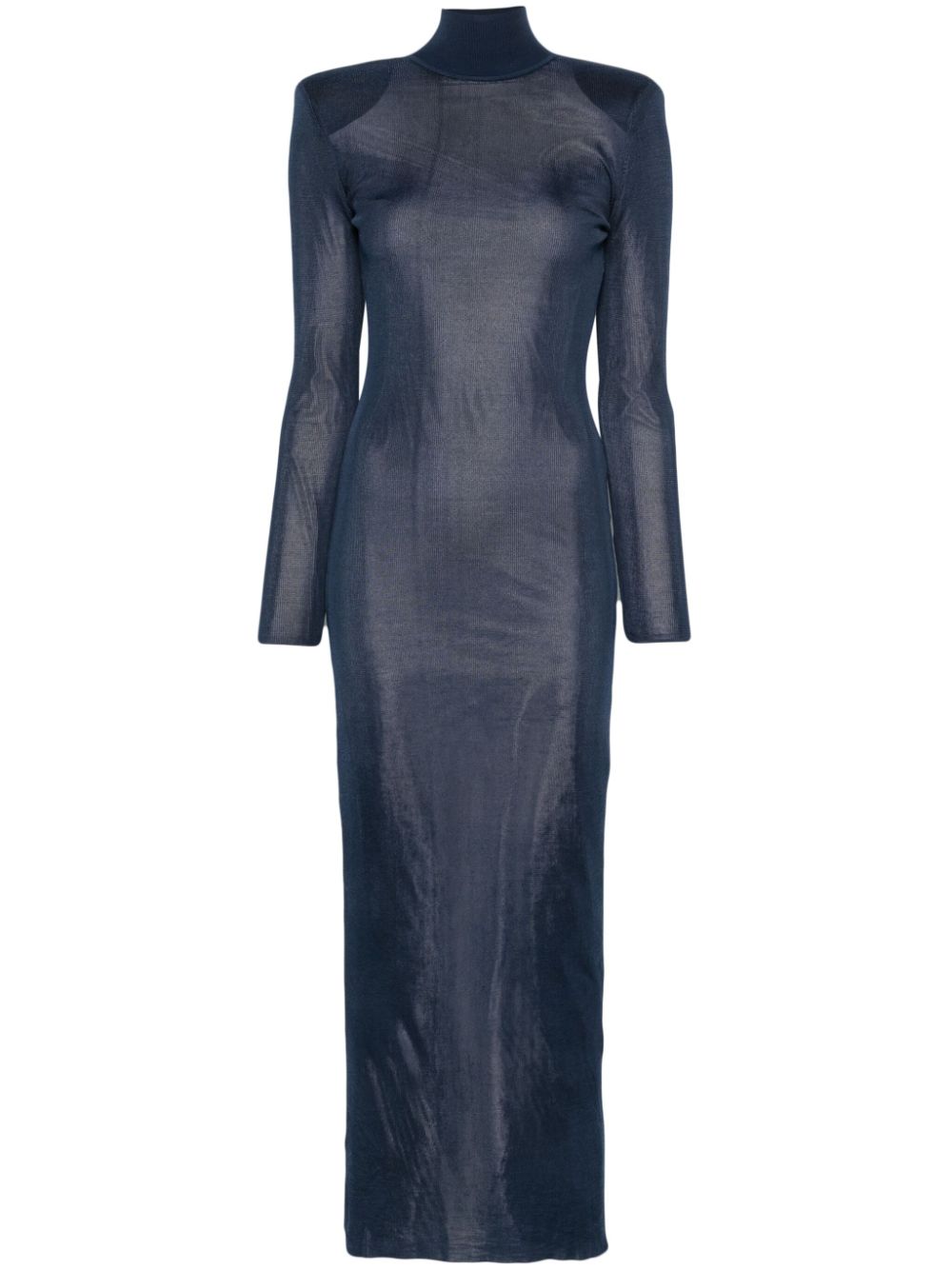 Self-portrait Long Semi Sheer Dress Blue