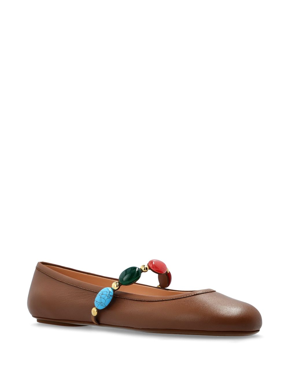 Gianvito Rossi Shanti Embellished Mary Jane Ballet Flats Leather Brown