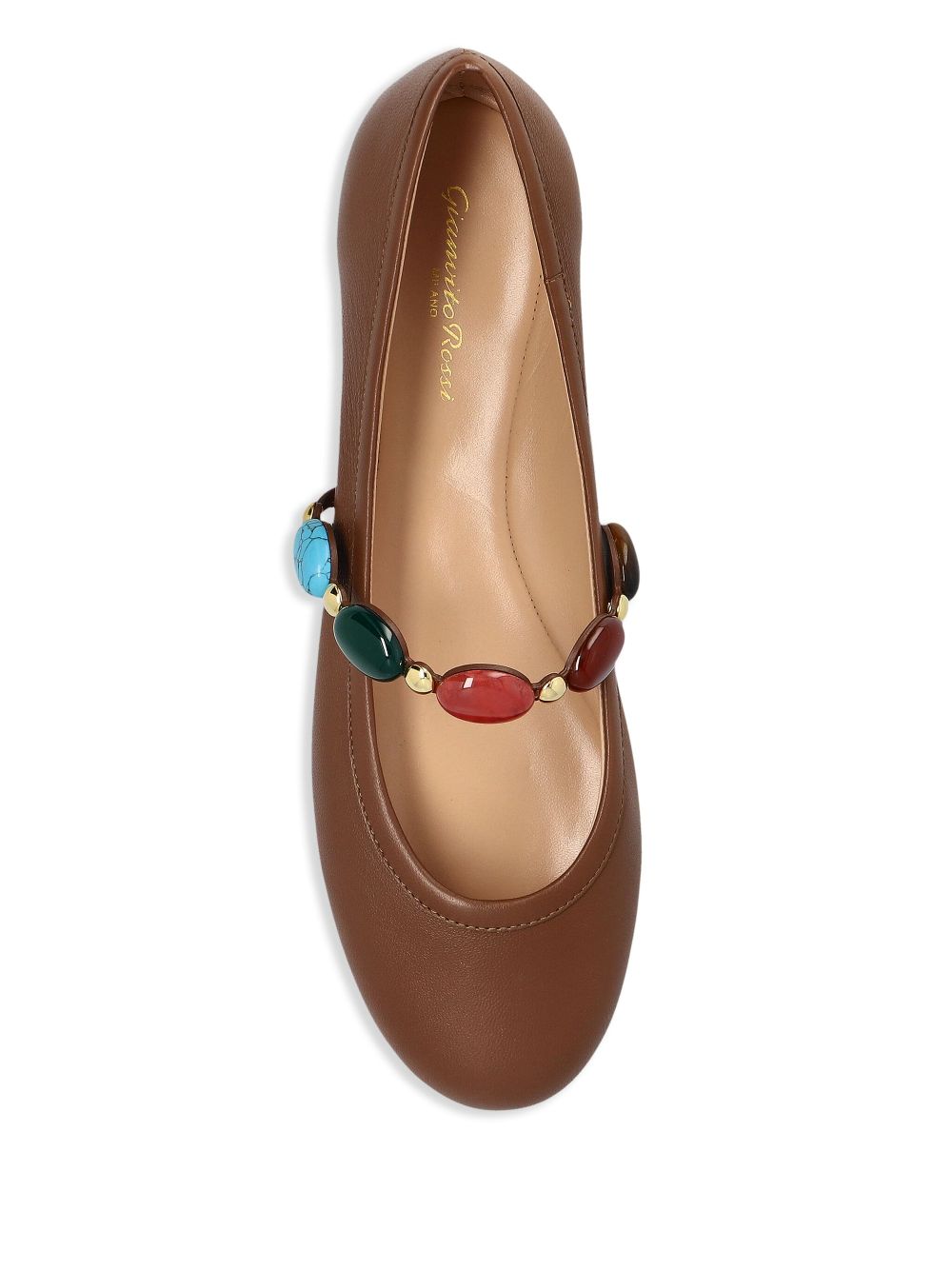 Gianvito Rossi Shanti Embellished Mary Jane Ballet Flats Leather Brown