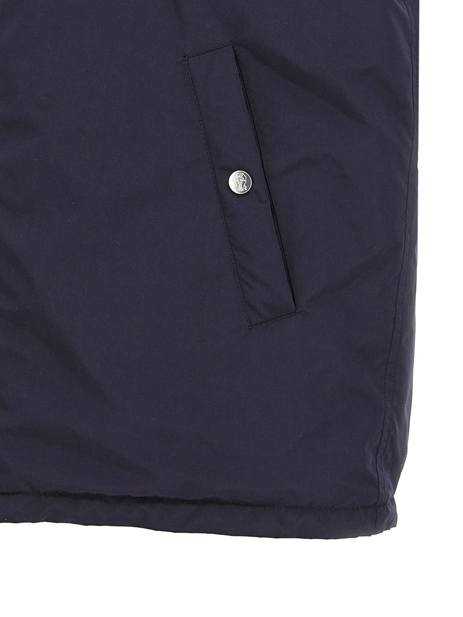 Brunello Cucinelli High Neck Full Zip Vest In Blue