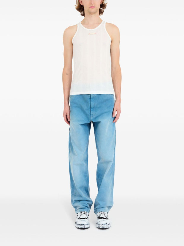Maison Margiela White Cotton-Lyocell Ribbed Knit Tank Top